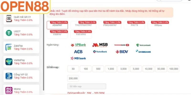 Cập nhật các yêu cầu cần thiết khi nạp tiền
